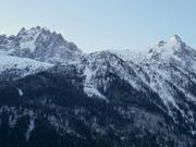 Blick von Chamonix auf den Aiguille du Midi