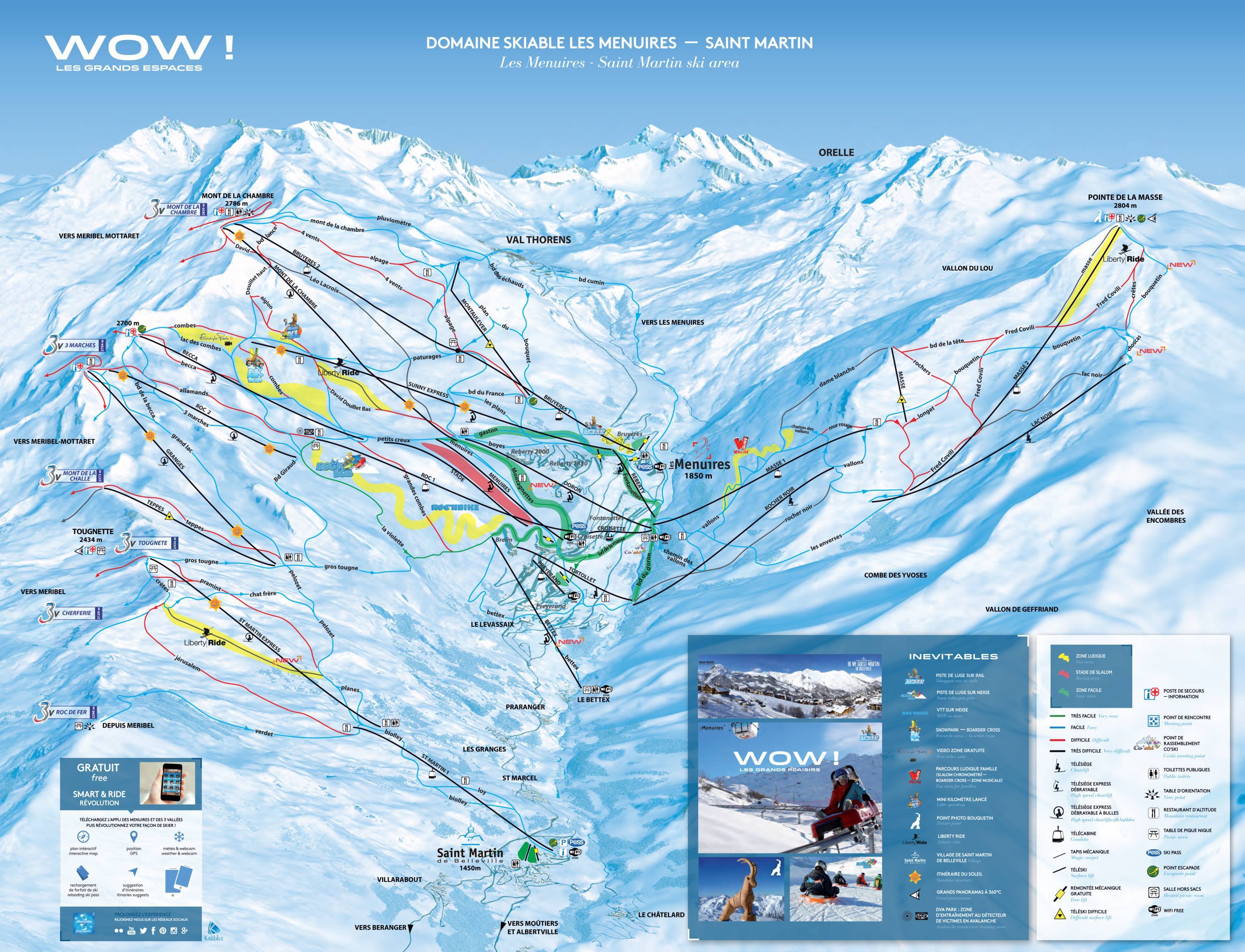 Pistenplan Les 3 Vallées Val Thorens/Les Menuires/Méribel/Courchevel