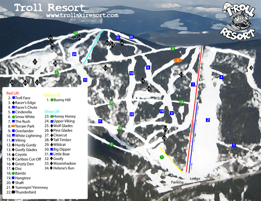 Pistenplan Troll Ski Area Quesnel