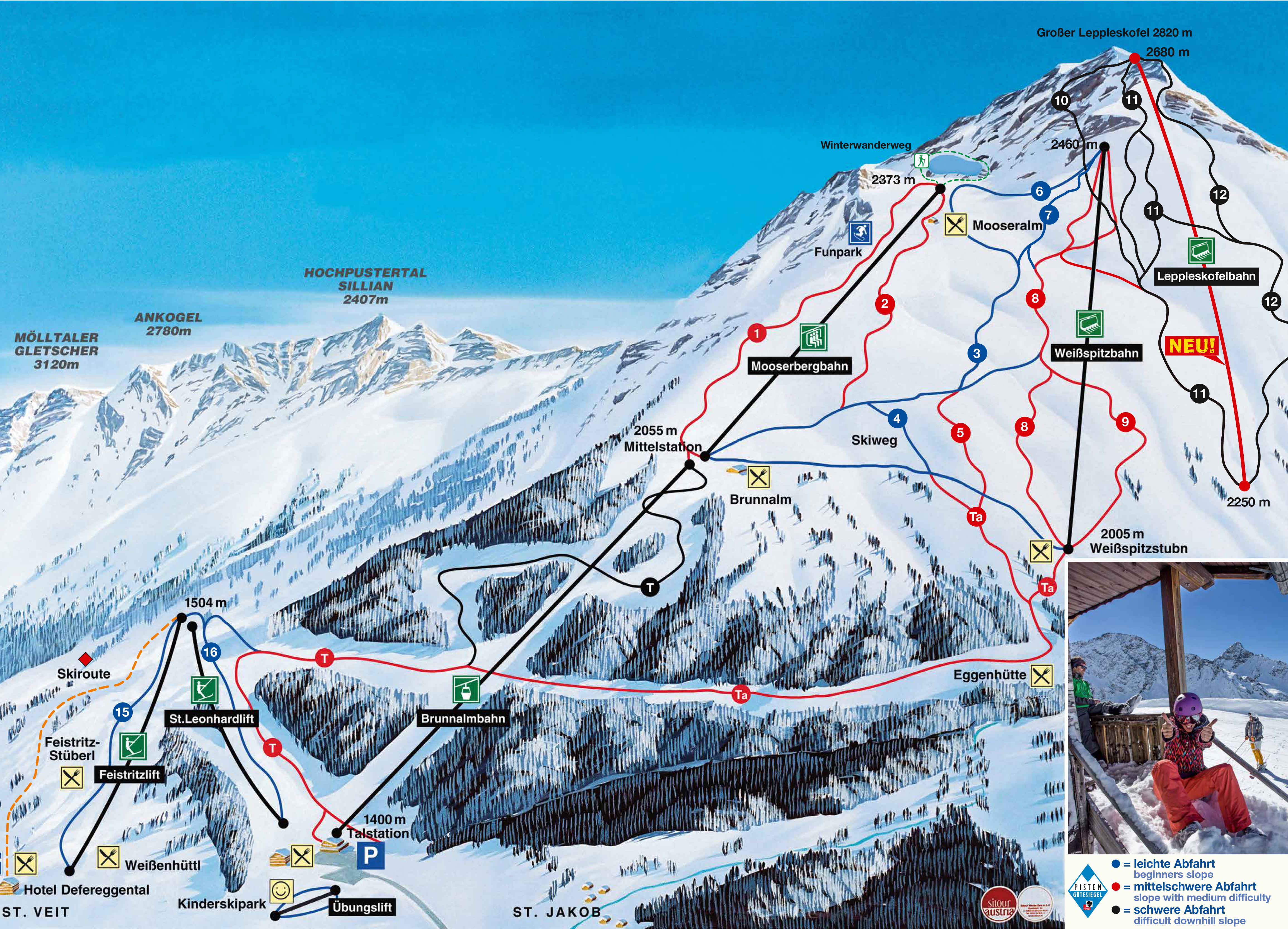 Pistenplan vom Skigebiet St. Jakob im Defereggental – Brunnalm