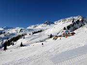 Blick über das Skigebiet am Passo San Pellegrino