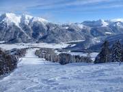 Blick über das Skigebiet von der Skiroute