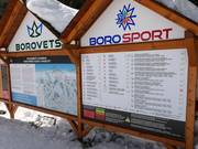 Informationstafel mit Pistenplan und Öffnungsstatus beim Yastrebetz Express