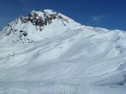 Blick auf die Pisten an der Sesselbahn Marmottes in Val d'Isère