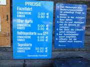 Preisliste an der Talstation