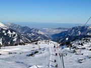 Blick vom höchsten Punkt im Skigebiet beim Schafkogel