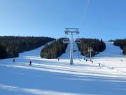 Blick auf die schweren Pisten im Skigebiet Lindvallen