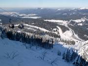Blick von der Bergstation der Gondelbahn über das Skigebiet Arber