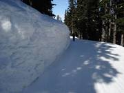 Meterhoch türmt sich der Schnee oben am Berg