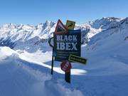 Warnung vor der extrem steilen Piste Black Ibex