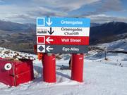 Pistenausschilderung im Skigebiet Coronet Peak