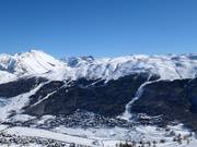 Blick auf die Pisten von Mottolino