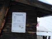 Preisliste am Kassenhäuschen
