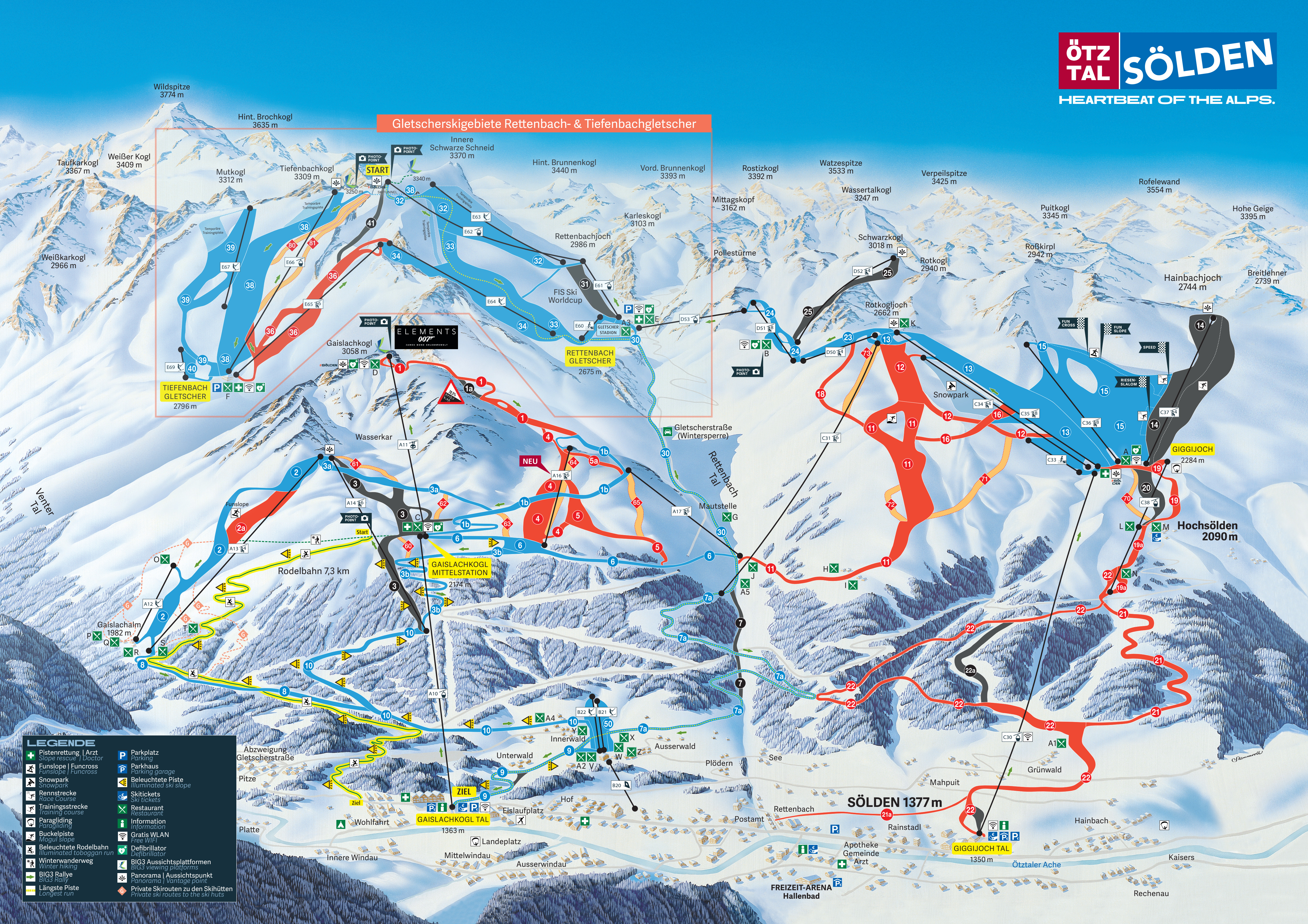 Pistenplan vom Skigebiet Sölden