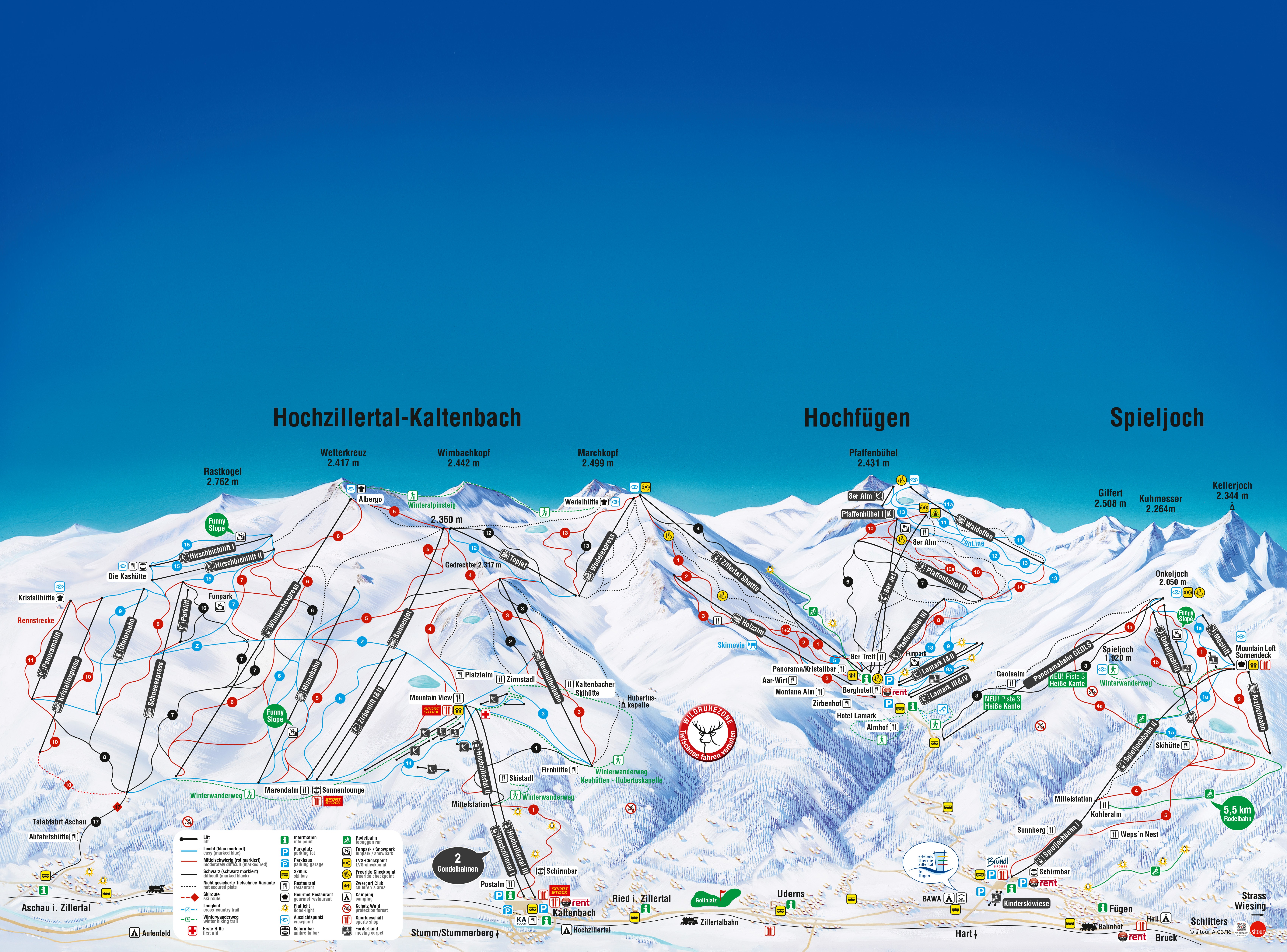 Pistenplan vom Skigebiet Kaltenbach – Hochzillertal/Hochfügen (SKi-optimal)