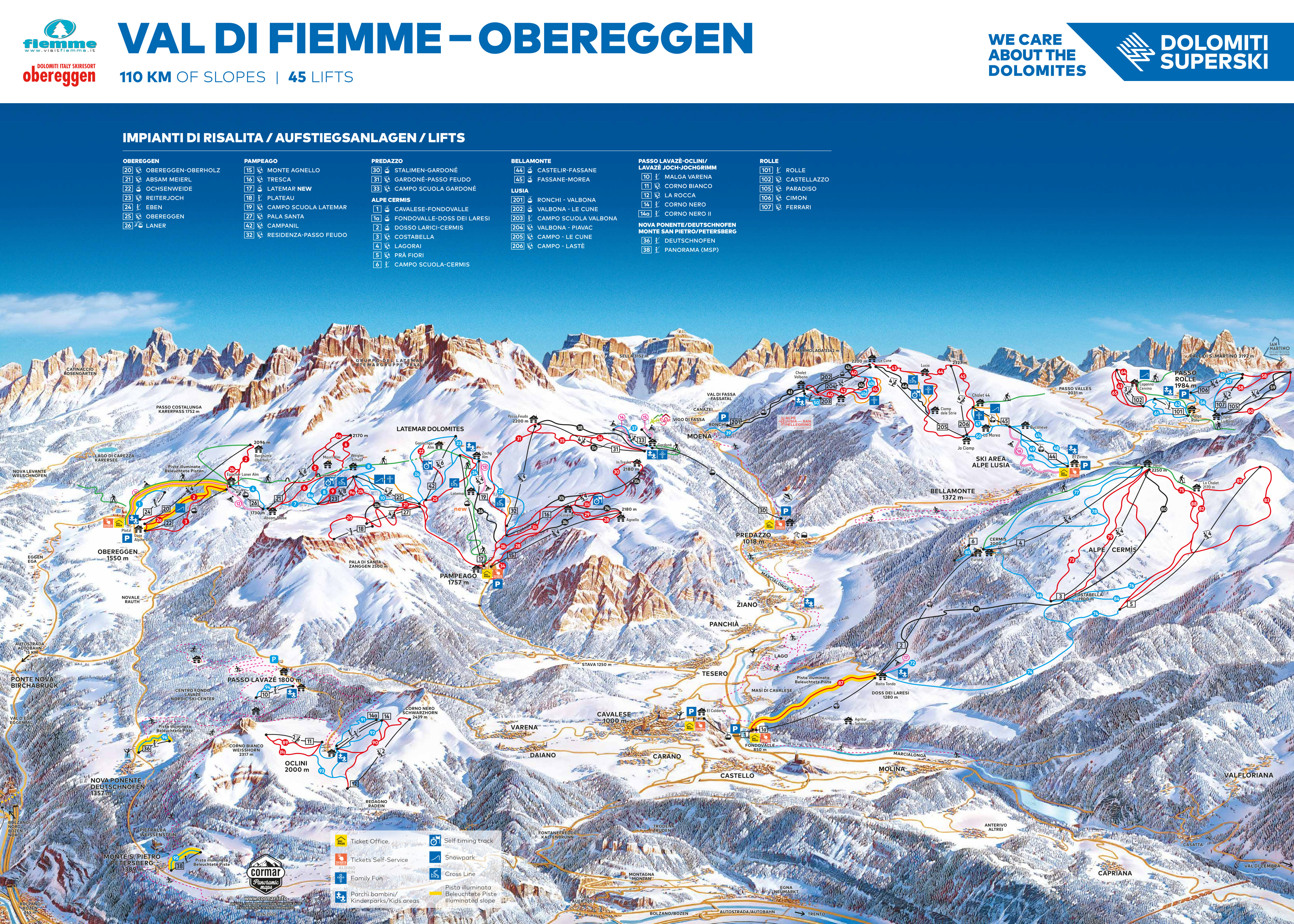 Pistenplan vom Skigebiet Latemar – Obereggen/Pampeago/Predazzo