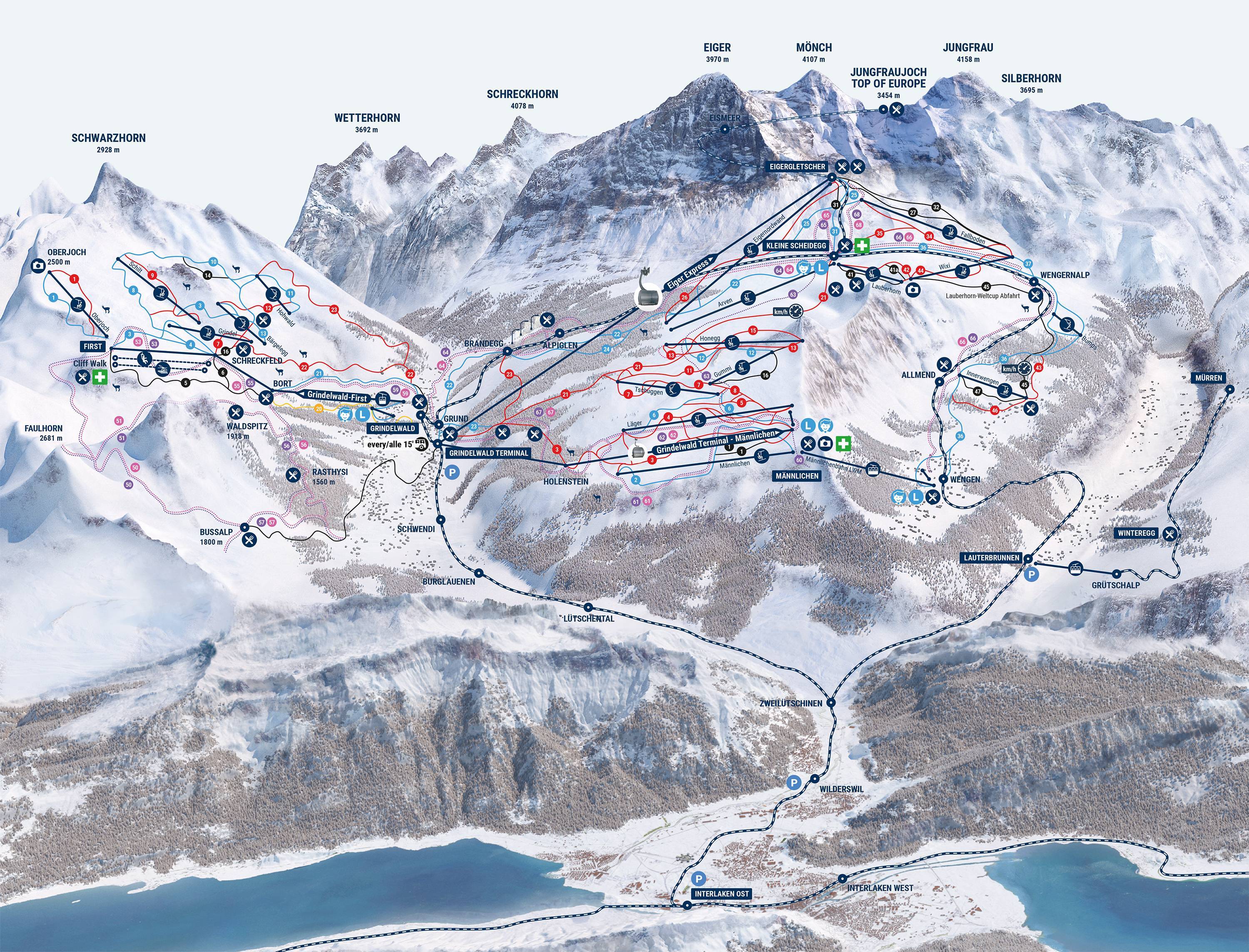 Pistenplan Kleine Scheidegg Mannlichen Grindelwald Wengen 